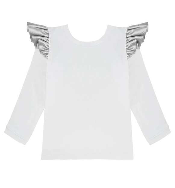 Bluzka z długim rękawem biała biały ze srebrnymi - 016-UD-01-03