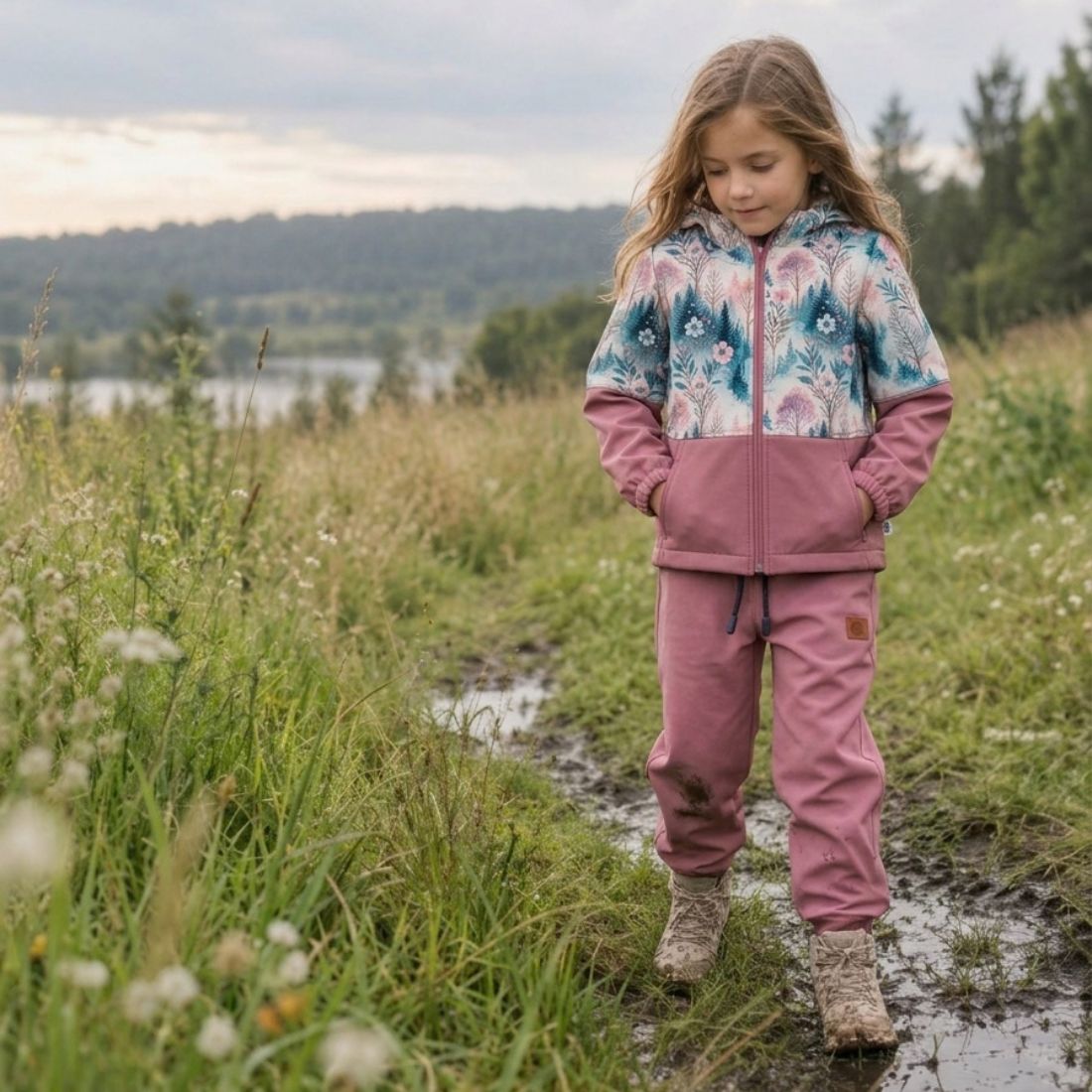 Różowy zestaw softshell dla dziecka