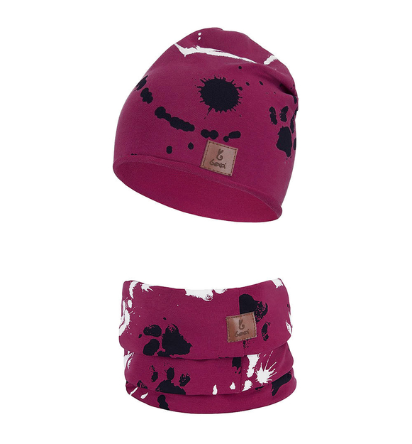 Zestaw czapka Beanie i komin Łapka, amarantowy