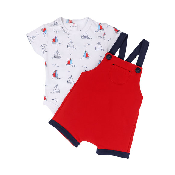 Komplet bawełniany body i ogrodniczki czerwone