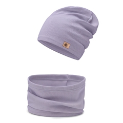 Komplet czapka i komin prążek, jasny wrzos