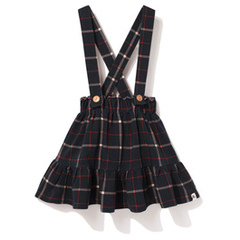 Spódnica bawełniana, granatowa w kratkę z szelkami