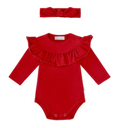Zestaw body z falbanką i opaska z supełkiem, czerwony