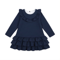 Sukienka dziewczęca z falbankami, granatowa