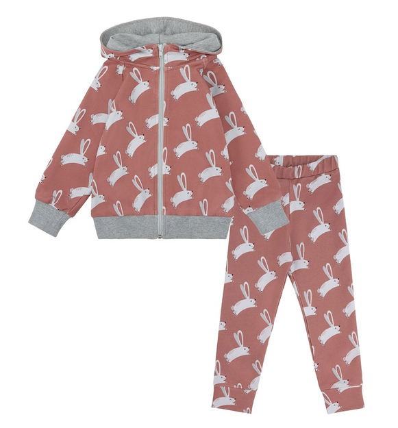 Dres bawełniany z legginsami, różowa w zające
