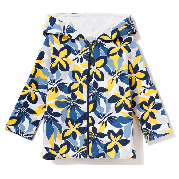 Bluza z kapturem rozpinana w żółto-niebieskie kwiaty