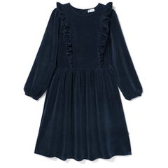 Sukienka welurowa z falbanką dla mamy, granatowa