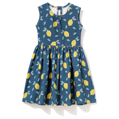 Sukienka bez rękawów, cytrynki na niebieskim
