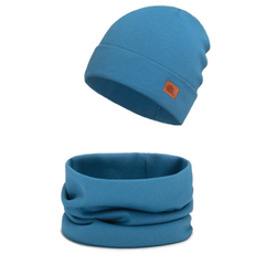 Komplet czapka i komin prążkowany wywijany, niebieski
