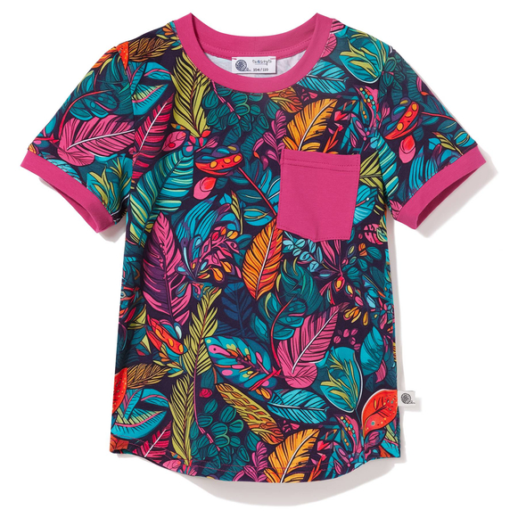 T-shirt bawełniany z kieszonką Tropikalne liście