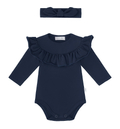Zestaw body z falbanką i opaska z supełkiem, granatowy