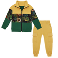 Dres 3 kolory zielono - musztardowy Dinozaury