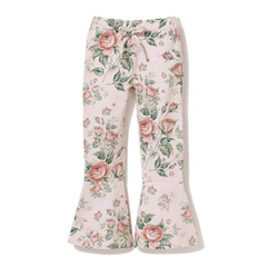 Dzwony, legginsy rozszerzane Róże na beżu