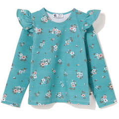 Bluzka bawełniana z falbanką Flowers blue