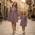 Zestaw sukienek dla mamy i córki, brudny fiolet