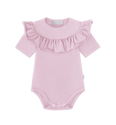 Body z falbanką, krótki rękaw brudny róż