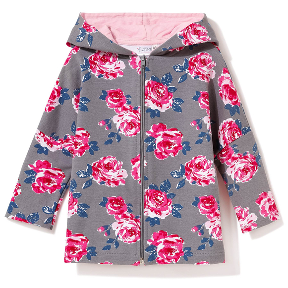 Bluza z kapturem rozpinana róże na szarym