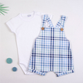 Komplet bawełniany body i ogrodniczki w kratę niebieskie 