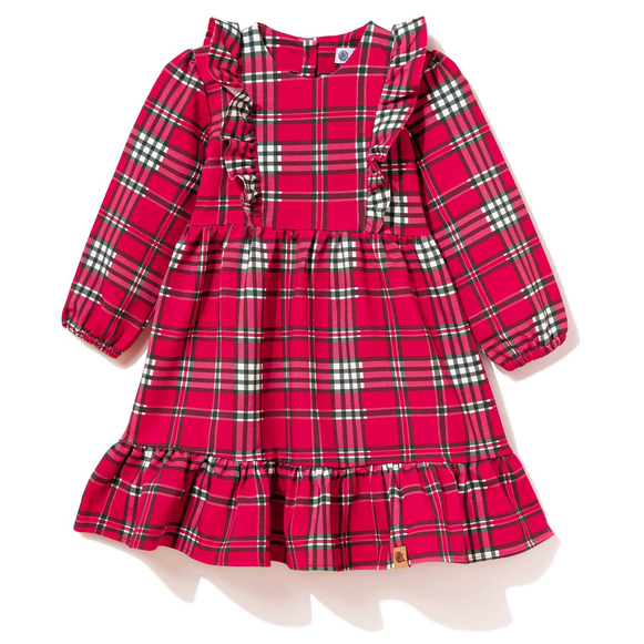 Czerwona sukienka dziewczęca w kratę z falbankami