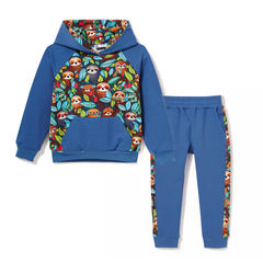 Dres bawełniany z bluzą z kapturem i spodniami z lampasami Kolorowy leniwiec