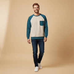 Bluza dresowa z kieszonką dla taty beżowo-niebieska