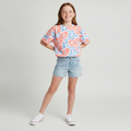 Bawełniany t-shirt oversize dziewczęcy Koralowe Kwiaty