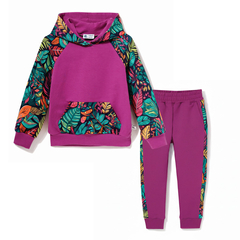 Dres bawełniany z bluzą z kapturem i spodniami z lampasami Tropikalne liście