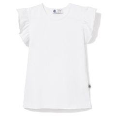 Bluzka bawełniana bez rękawa z falbanką Wings, biała