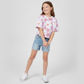 T-shirt oversize dla dziewczynki Kwiaty na fiolecie