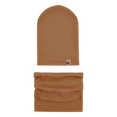 Zestaw bawełniany czapka i komin, brązowy