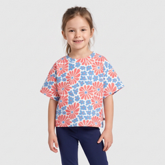 Bawełniany t-shirt oversize dziewczęcy Koralowe Kwiaty