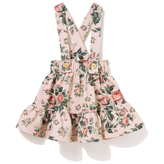 Spódnica bawełniana z szelkami, Róże na beżu