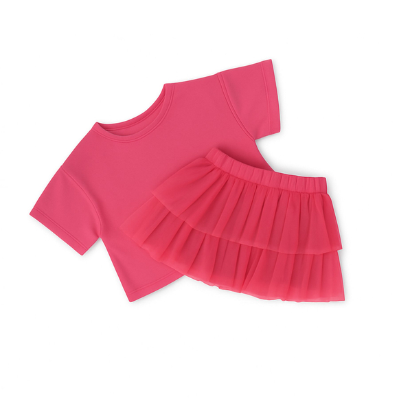 Komplet krótki t-shirt i spódnica różowy