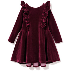 Sukienka welurowa z falbanką bordo