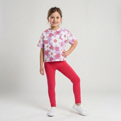 T-shirt oversize dla dziewczynki Kwiaty na fiolecie