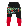 Spodnie baggy Hibiskus i papugi