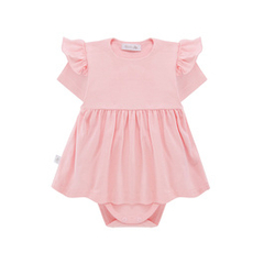 Body z sukienką różowe falbanka, krótki rękaw
