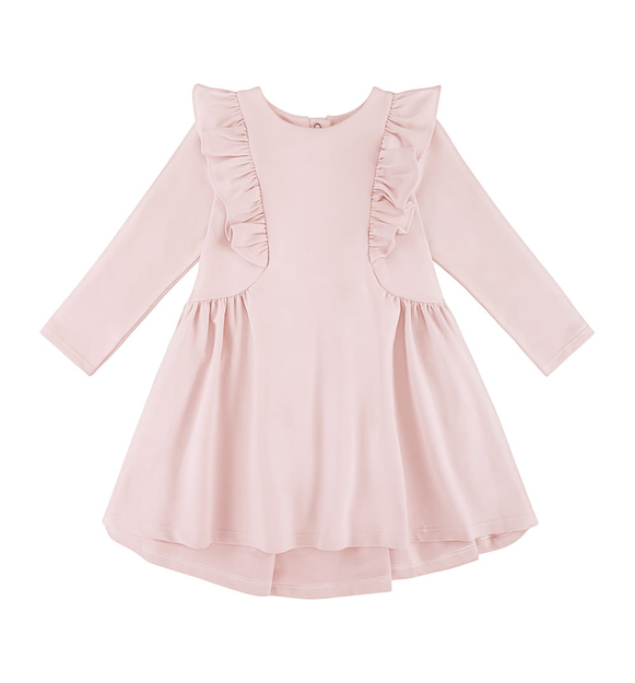 Sukienka dziewczęca pudrowy róż, ze skrzydełkami