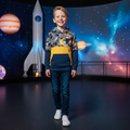 Bluza chłopięca z kapturem Kangaroo Cosmo granatowo-żółta