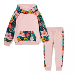 Dres bawełniany z bluzą z kapturem i spodniami z lampasami Abstract Flower