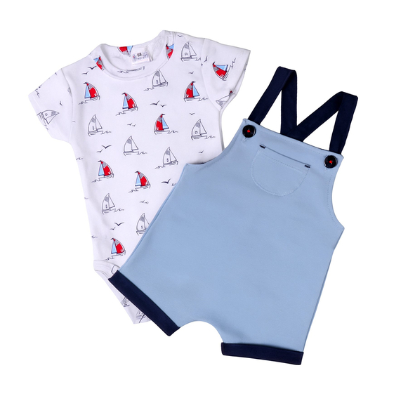 Komplet bawełniany body i ogrodniczki niebieskie 