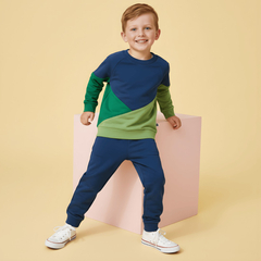 Bluza bawełniana geometryczna, granatowo-zielona