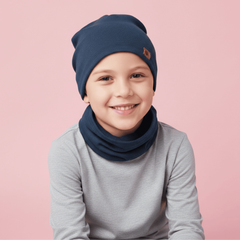 Komplet czapka i komin prążkowany, jeans