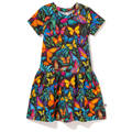 Bawełniana sukienka z krótkim rękawem Kolorowe Motyle na czarnym