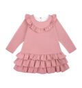 Sukienka dziewczęca z falbankami, zgaszony róż