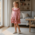 Sukienka dziewczęca z falbankami, zgaszony róż