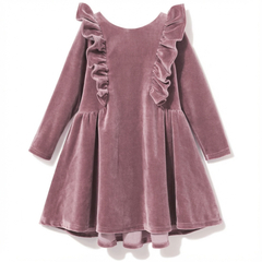 Sukienka welurowa z falbanką brudny róż