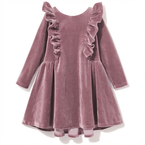 Sukienka welurowa z falbanką brudny róż