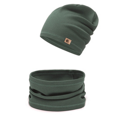Komplet czapka i komin prążkowany, khaki
