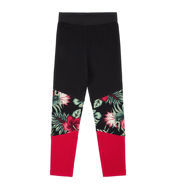 Legginsy w czarno-czerwone w kwiaty